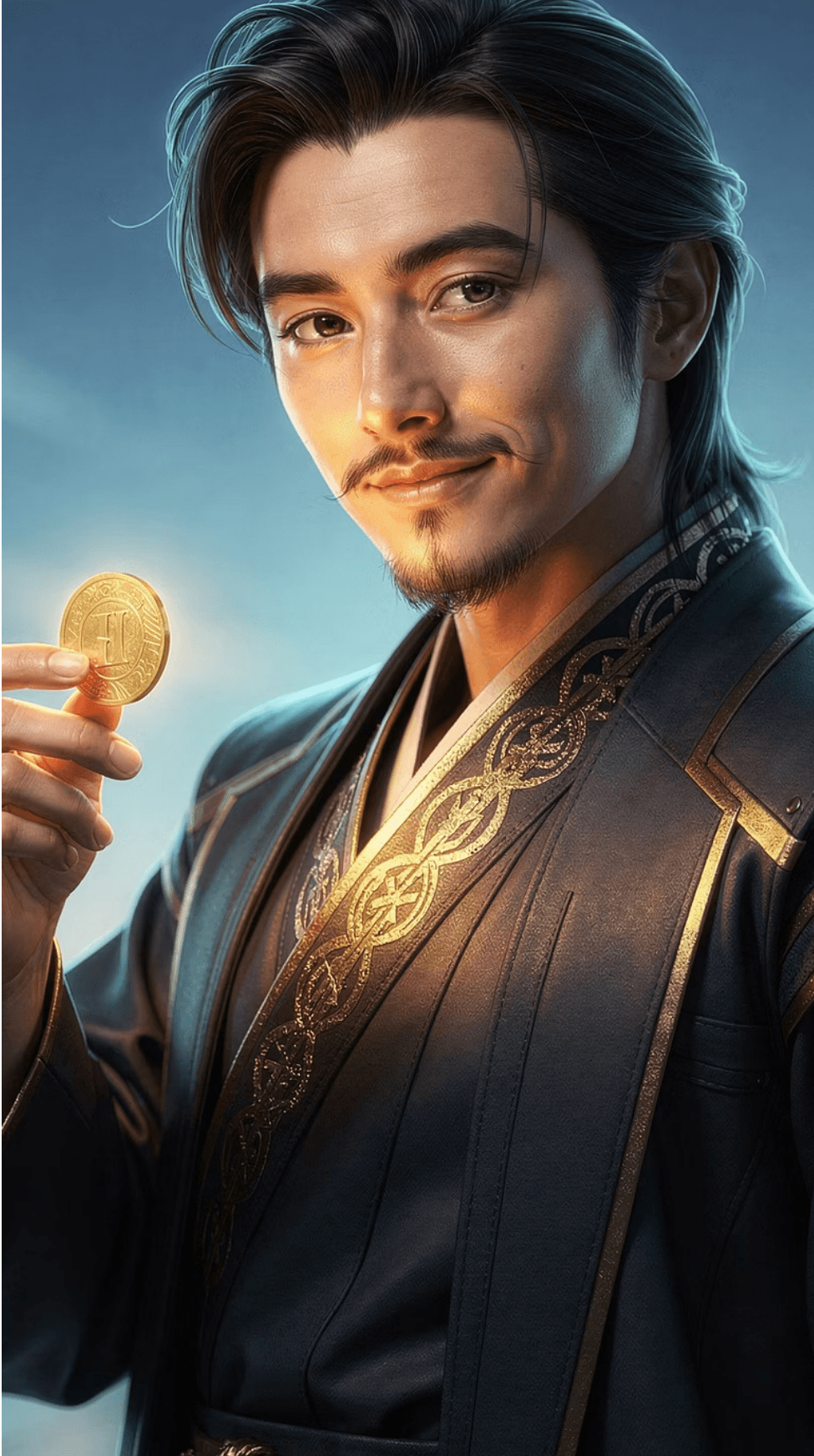 諭吉コインを手にするイメージイラスト